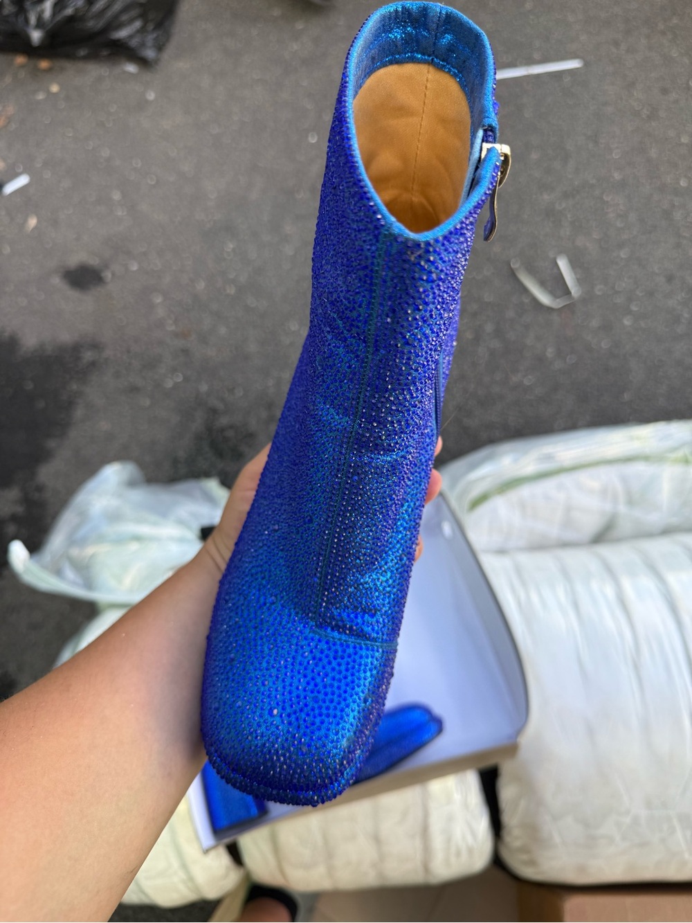 FINDVELL Blue Rhinestone Platform Ankle Boots Chunky Heel Size 7.5 - Picture 6 of 7